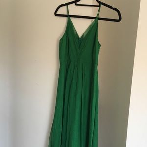 Emerald green silk midi dress